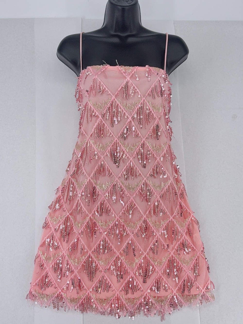 Showpo SHOOK MINI DRESS Cami Sequin Fringe Dress In Pink Sequin size 10 NWT - Picture 7 of 10